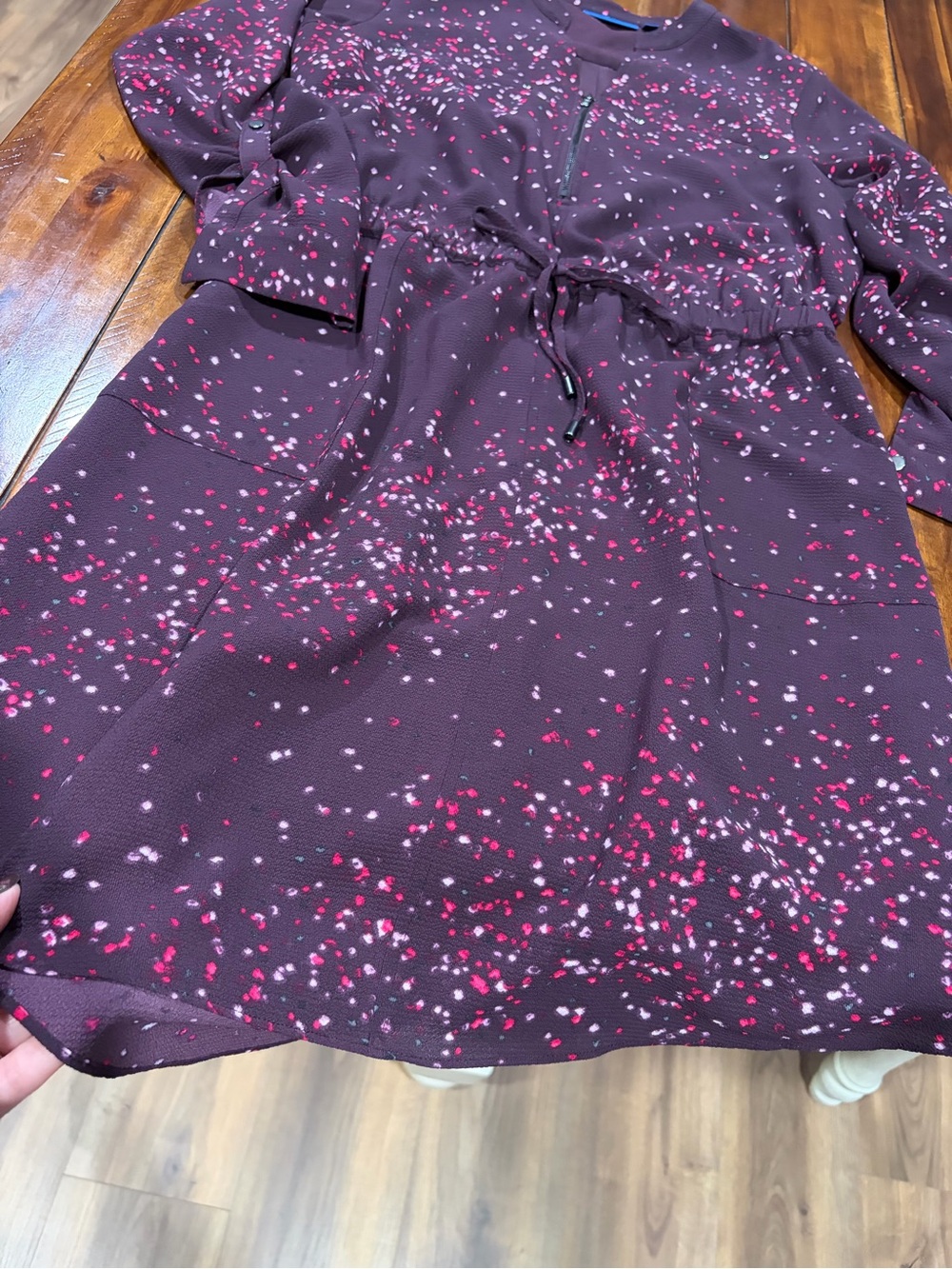 Apt. 9 Wine Red Spot Print Drawstring Dress